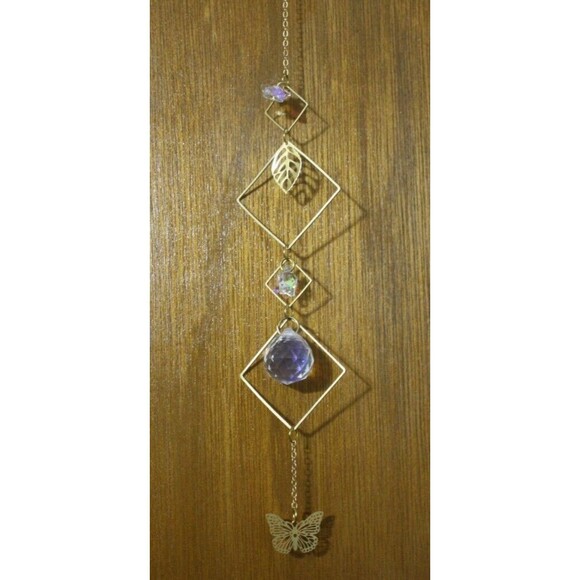 Suncatcher Crystal Ball Light Prism  Butterfly Squares Gold Star Leaf 17 1/2" - Picture 1 of 5